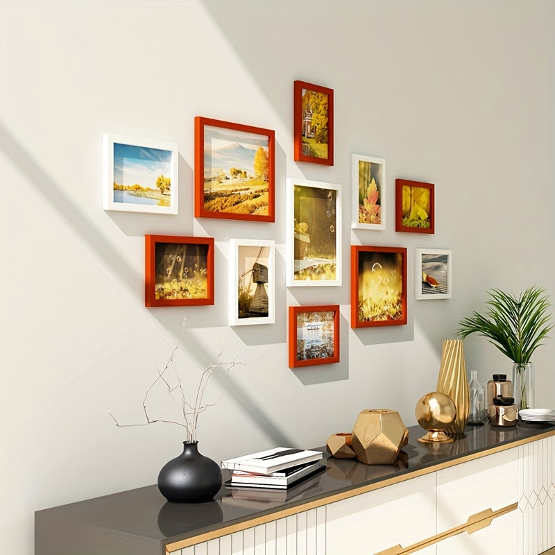 11-piece Gallery Photo Frame Set - Classic Style, Including Landscape Photos, Drill-Free Installation, Various Sizes for Living Room Decoration