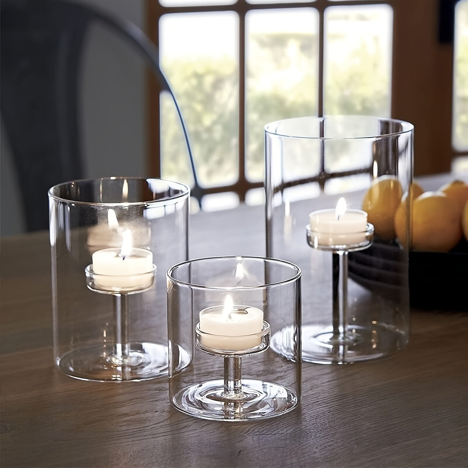 Set di candelieri cilindrici in vetro a 3 pezzi – Candelieri hurricane trasparenti per decorazione da tavolo, matrimoni e decorazione per la casa