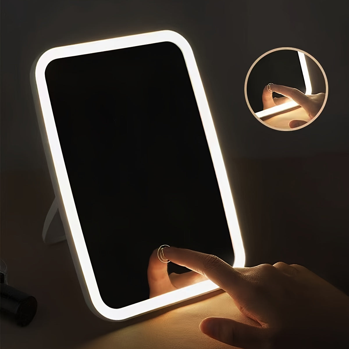 Specchio per trucco LED con sensore touch - 3 modalità di illuminazione a colori, luminosità regolabile, pieghevole e ricaricabile