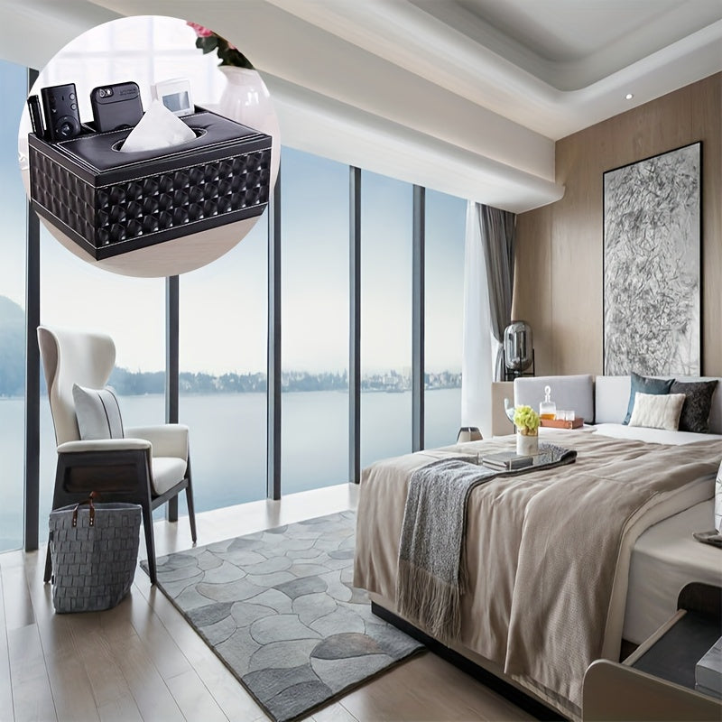 Caixa Multifuncional de Pele Sintética para Lenços e Arrumação – Quatro Compartimentos para Comando e Guardanapos