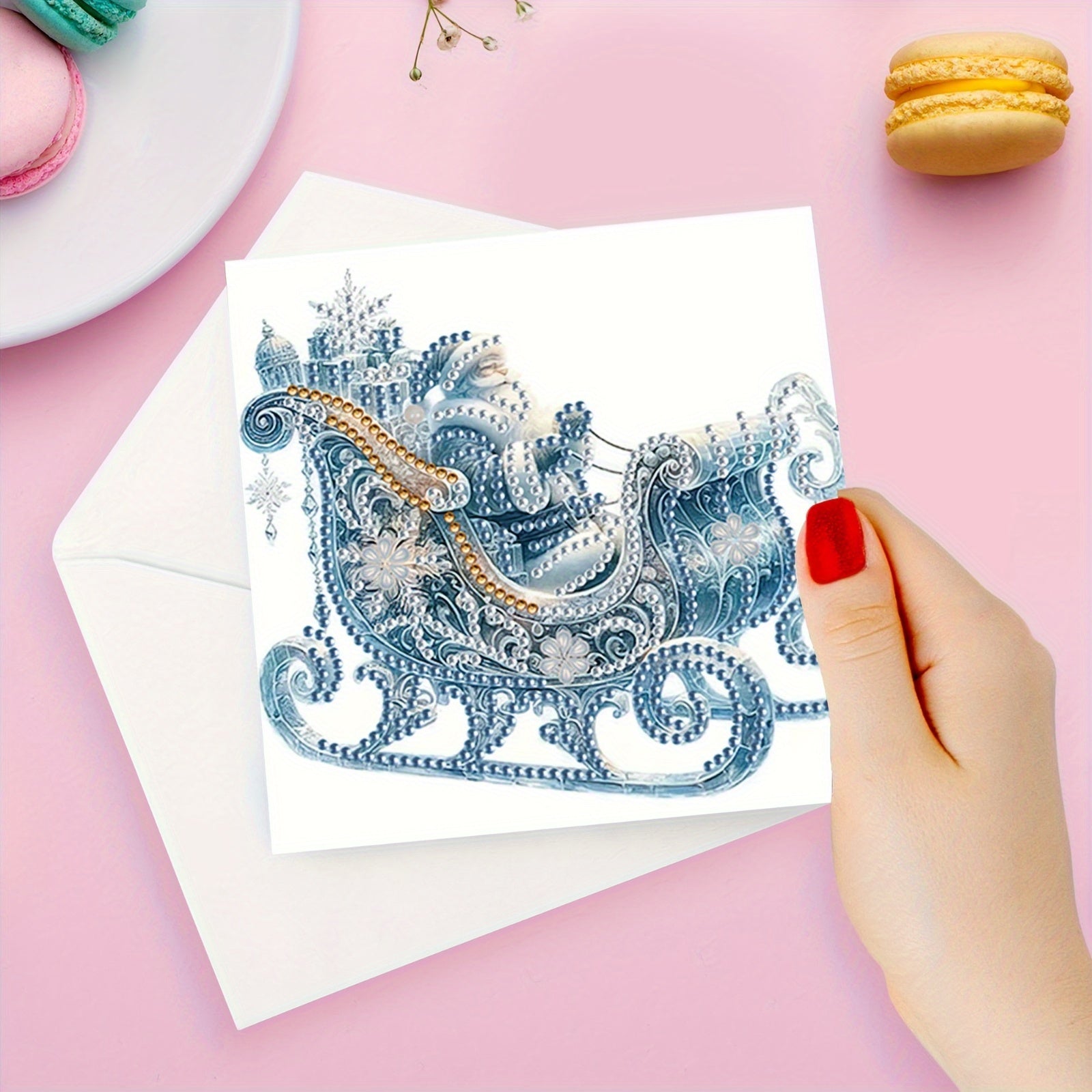 Set di Quadri con Diamanti a Slitta di Natale - 6 Biglietti di Auguri Festivi con Design Unico, Set Regalo Fai-da-Te Fatto a Mano con Diamanti Irregolari