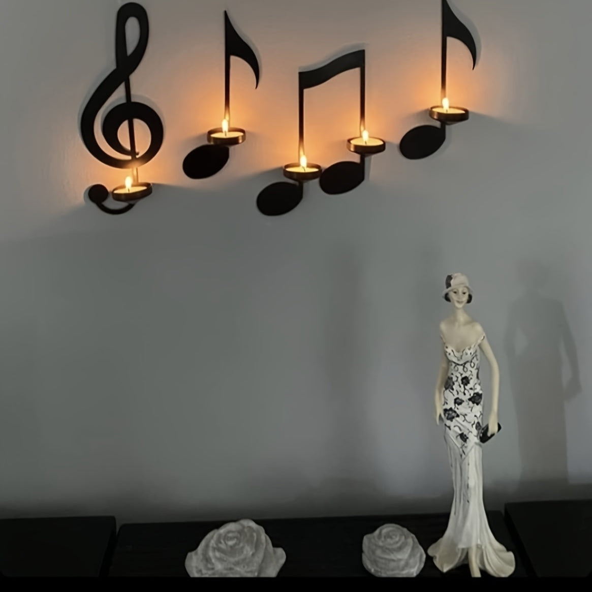Muzikale Noten Wandkandelaar Set - Metalen Muurdecoratie voor Creatieve Kaarsenhouders