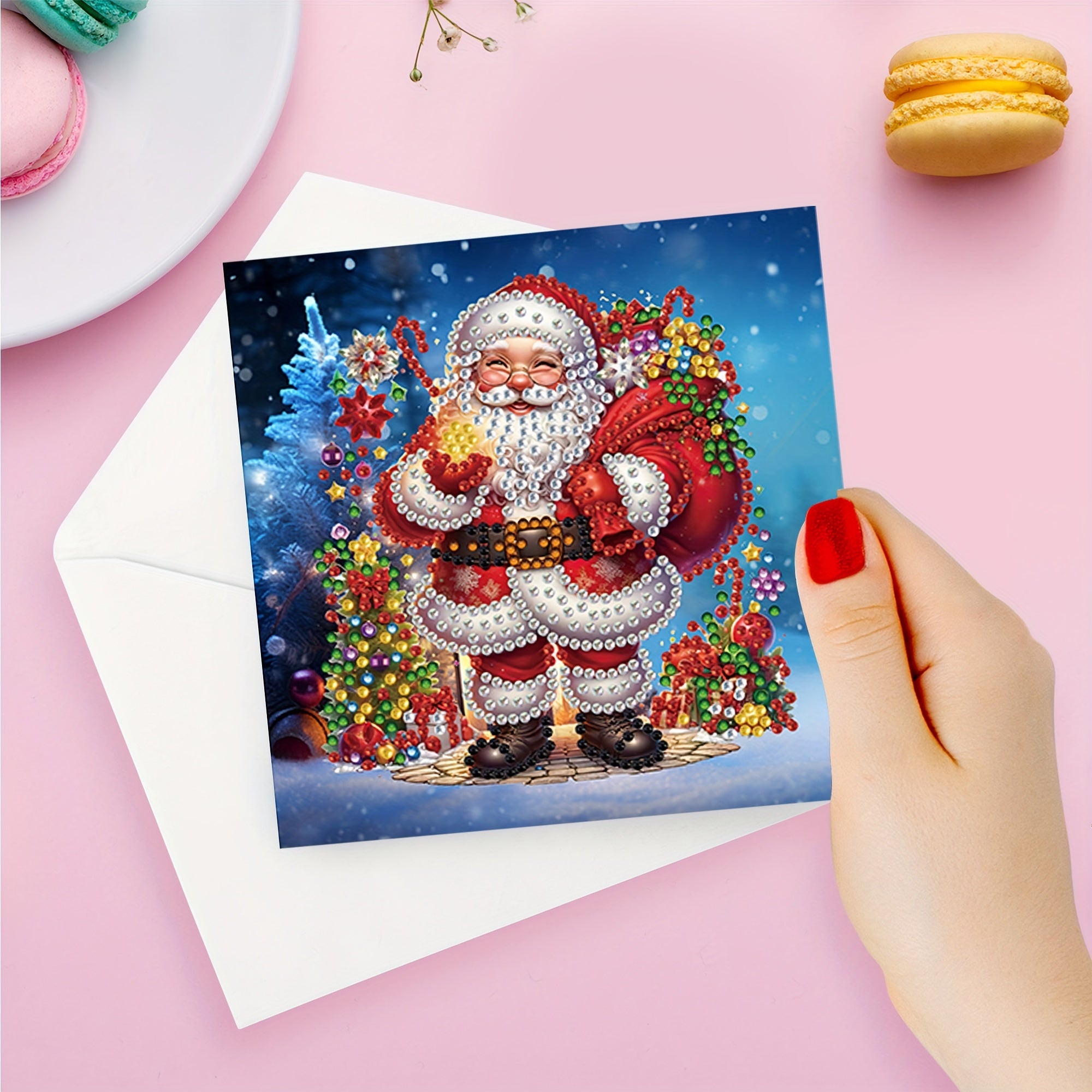 Kit di Pittura con Diamanti da 12 pezzi - Cartoline di Babbo Natale con Design Unici, Perfette per Inviare Auguri Caldi a Famiglia e Amici