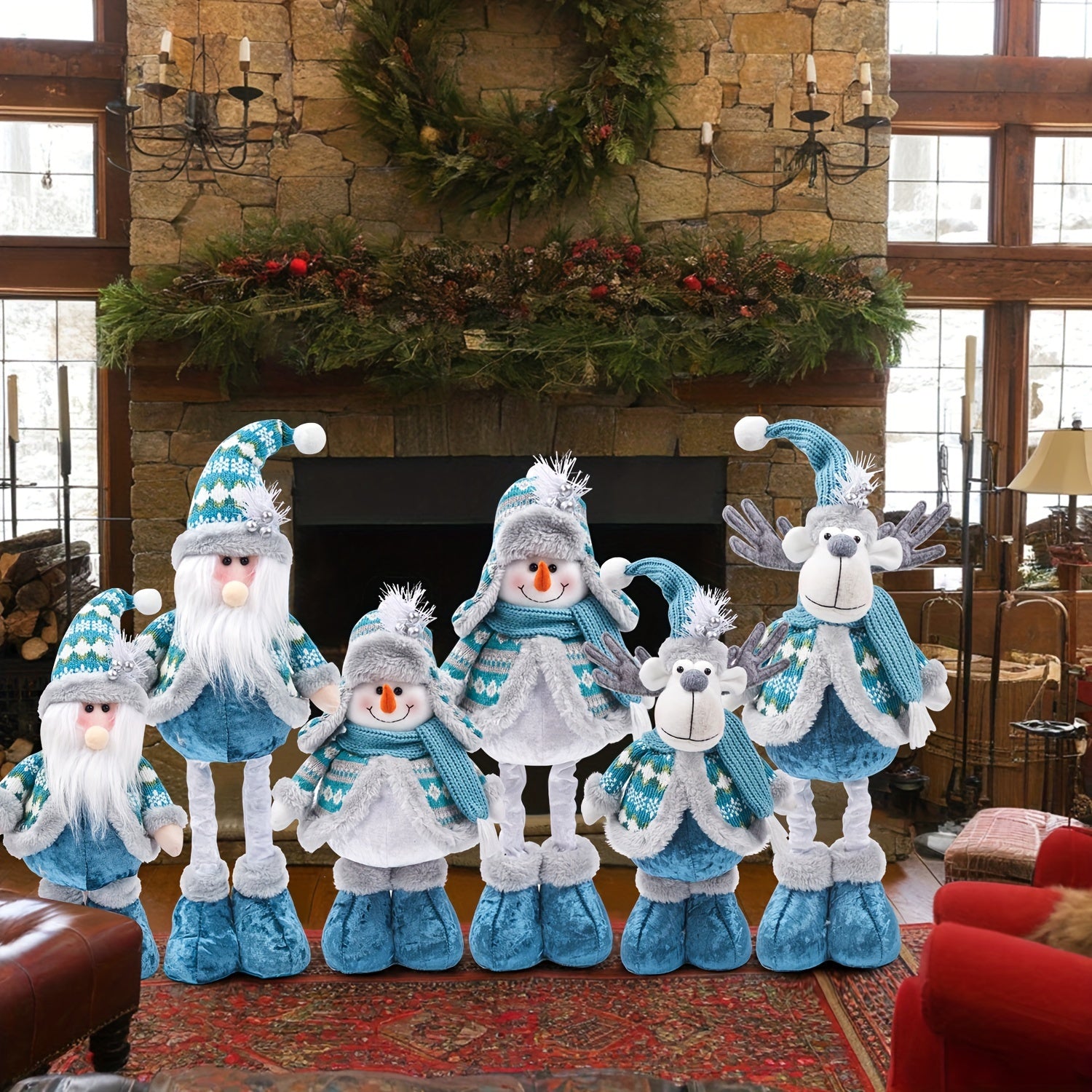 FestiveStijl - Grande Set di Decorazioni Natalizie (Babbo Natale, Renna, Pupazzo di Neve e Gnomo)