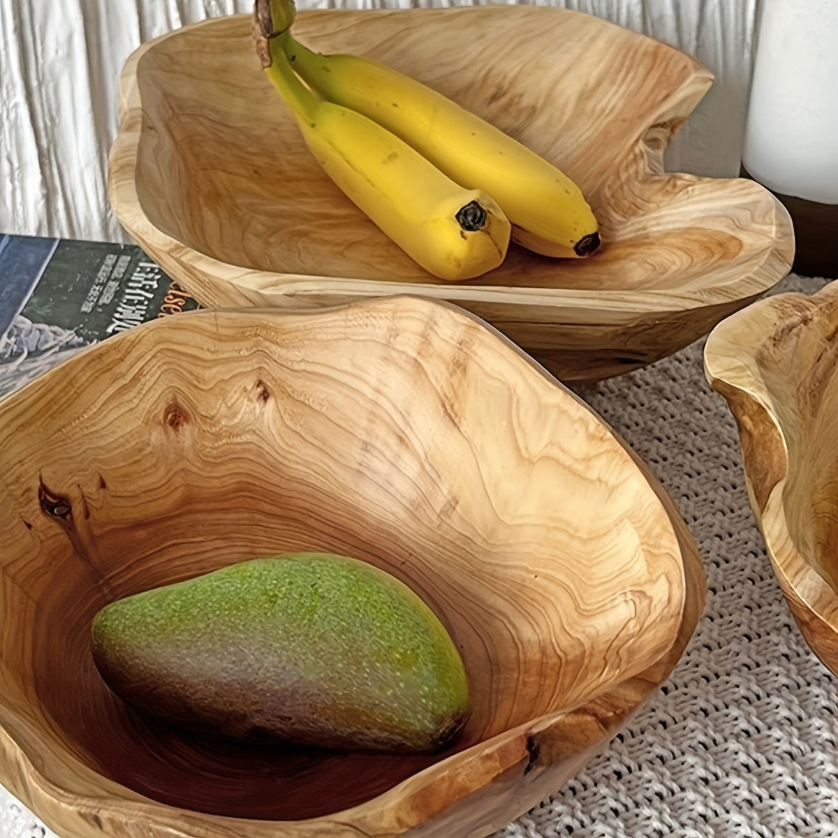 RusticWood - Solid Wood Snack & Fruit Bowl for Living Room Decor