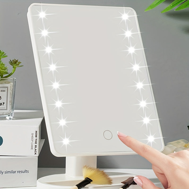 Espejo de maquillaje iluminado con 16 LED – Doble alimentación, con pantalla táctil y brillo ajustable, alimentado por USB