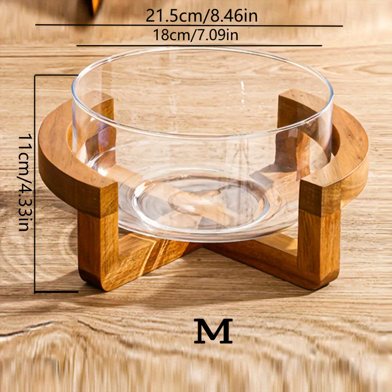 Faridabio - Bamboo & Glass Fruit Bowl Set with Wooden Stand