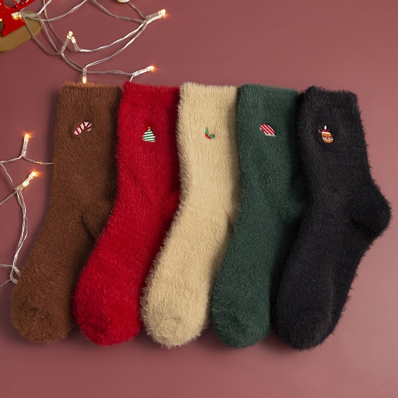CozyKerst - 5 Pares de Meias Grossas e Quentes de Natal para Senhora