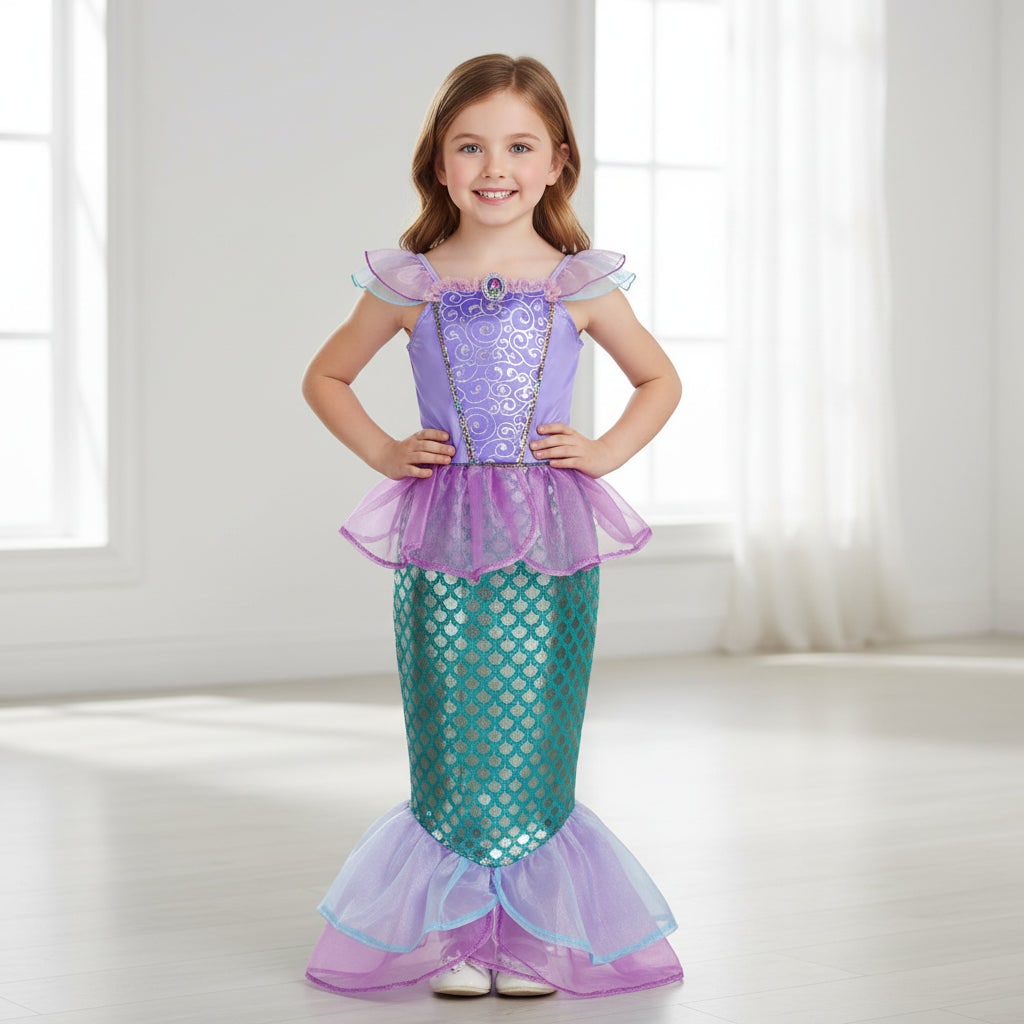 Halloween Costume Sirena Bambina Scaglie Coda Festa - Image 1