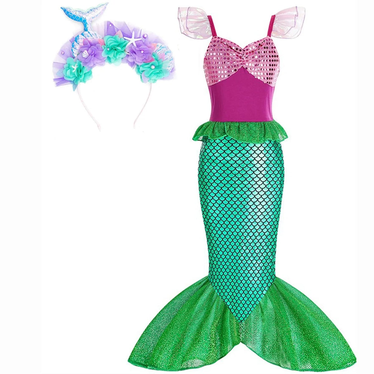 Halloween Costume Sirena Bambina Scaglie Coda Festa - Image 10