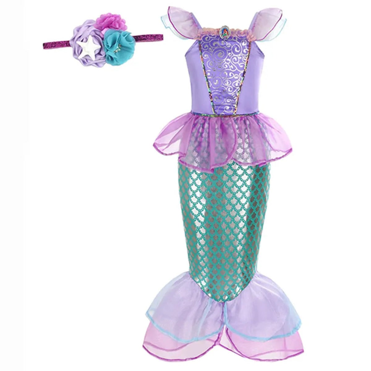 Halloween Costume Sirena Bambina Scaglie Coda Festa - Image 8