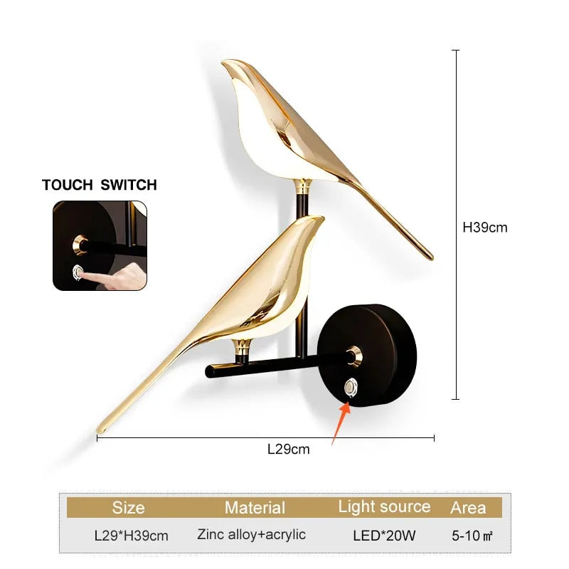 WingSpan - Candeeiro de Parede Vogel giratório 360° – Iluminação Elegante e Divertida para Casa