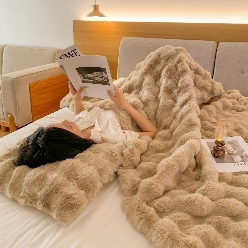 Luxe Bubble Fleece Deken – Imitatie Konijnenvacht, Dikke Sofa- en Kantoor Deken