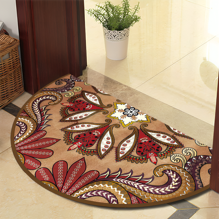 Alfombra redonda floreciente Mandala con líneas negras – Alfombra gruesa antideslizante de poliéster para interior/exterior, perfecta para dormitorio, pasillo y decoración del hogar – Lavable a máquina