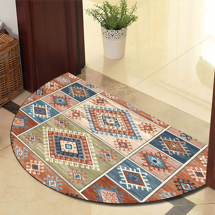 Alfombra redonda floreciente Mandala con líneas negras – Alfombra gruesa antideslizante de poliéster para interior/exterior, perfecta para dormitorio, pasillo y decoración del hogar – Lavable a máquina