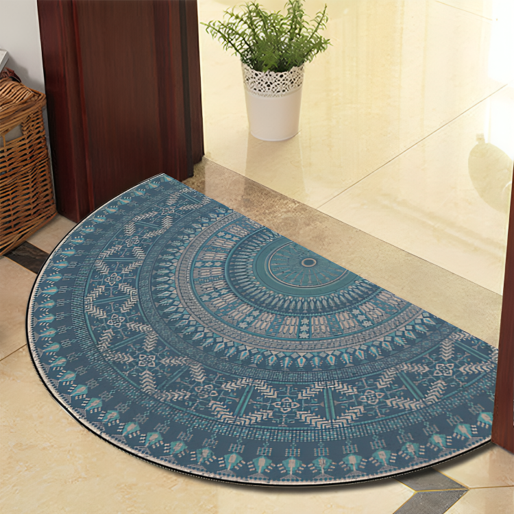 Alfombra redonda floreciente Mandala con líneas negras – Alfombra gruesa antideslizante de poliéster para interior/exterior, perfecta para dormitorio, pasillo y decoración del hogar – Lavable a máquina