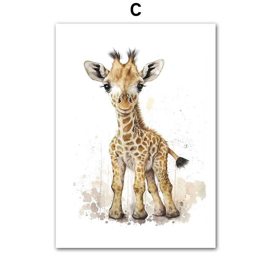 8 Pieces Canvas Poster, Modern Art, Cute Elephant Lion Giraffe Tiger Zebra, Kids Room Wall Decoration, Animal Posters, Ideal Gift for Bedroom, Wall Decoration, No Frame