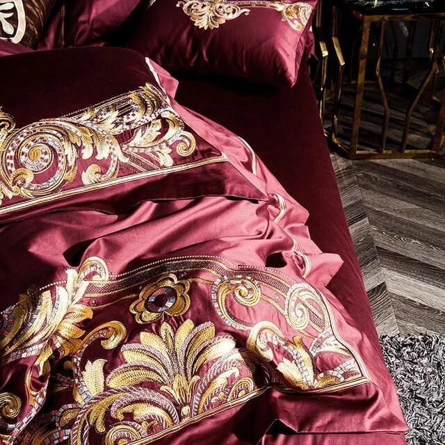 Set Copripiumino Golden Fier Rosso e Oro (Cotone Egiziano)