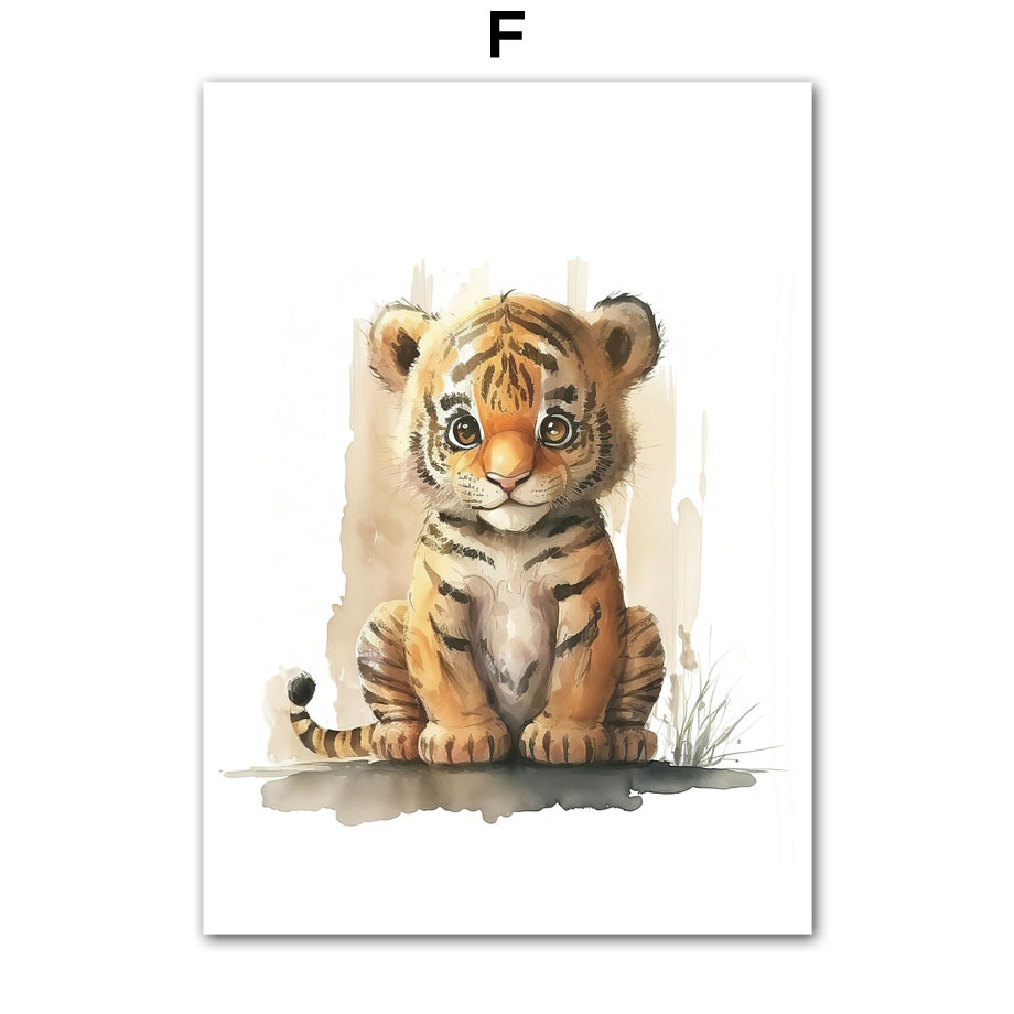 8 Pieces Canvas Poster, Modern Art, Cute Elephant Lion Giraffe Tiger Zebra, Kids Room Wall Decoration, Animal Posters, Ideal Gift for Bedroom, Wall Decoration, No Frame