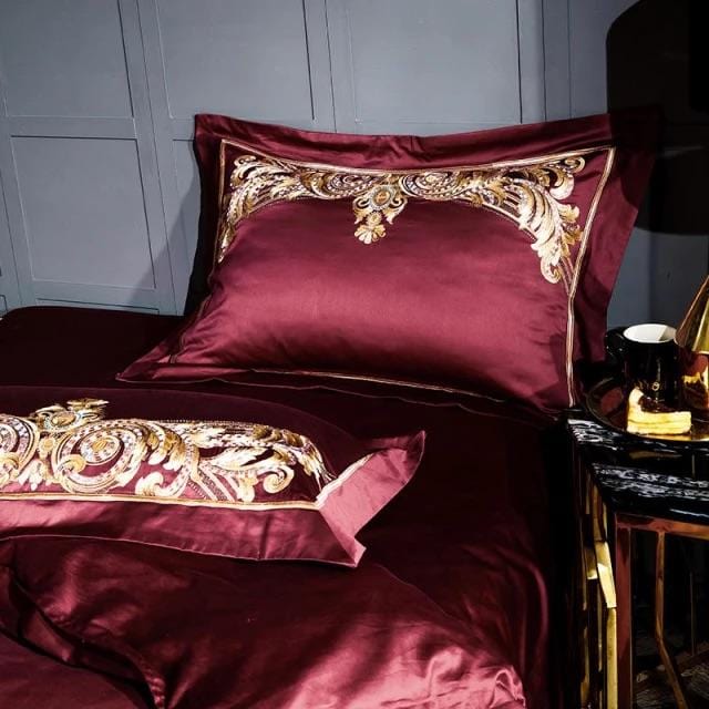 Set Copripiumino Golden Fier Rosso e Oro (Cotone Egiziano)