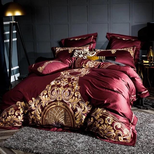 Set Copripiumino Golden Fier Rosso e Oro (Cotone Egiziano)