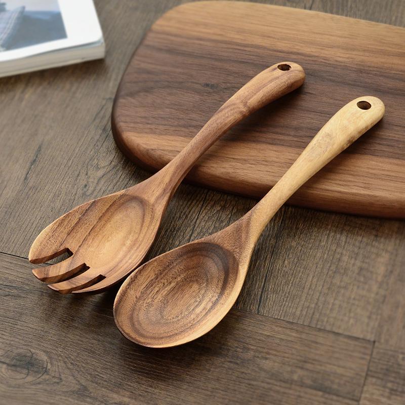 Juego de cubiertos para ensalada de madera de 2 piezas