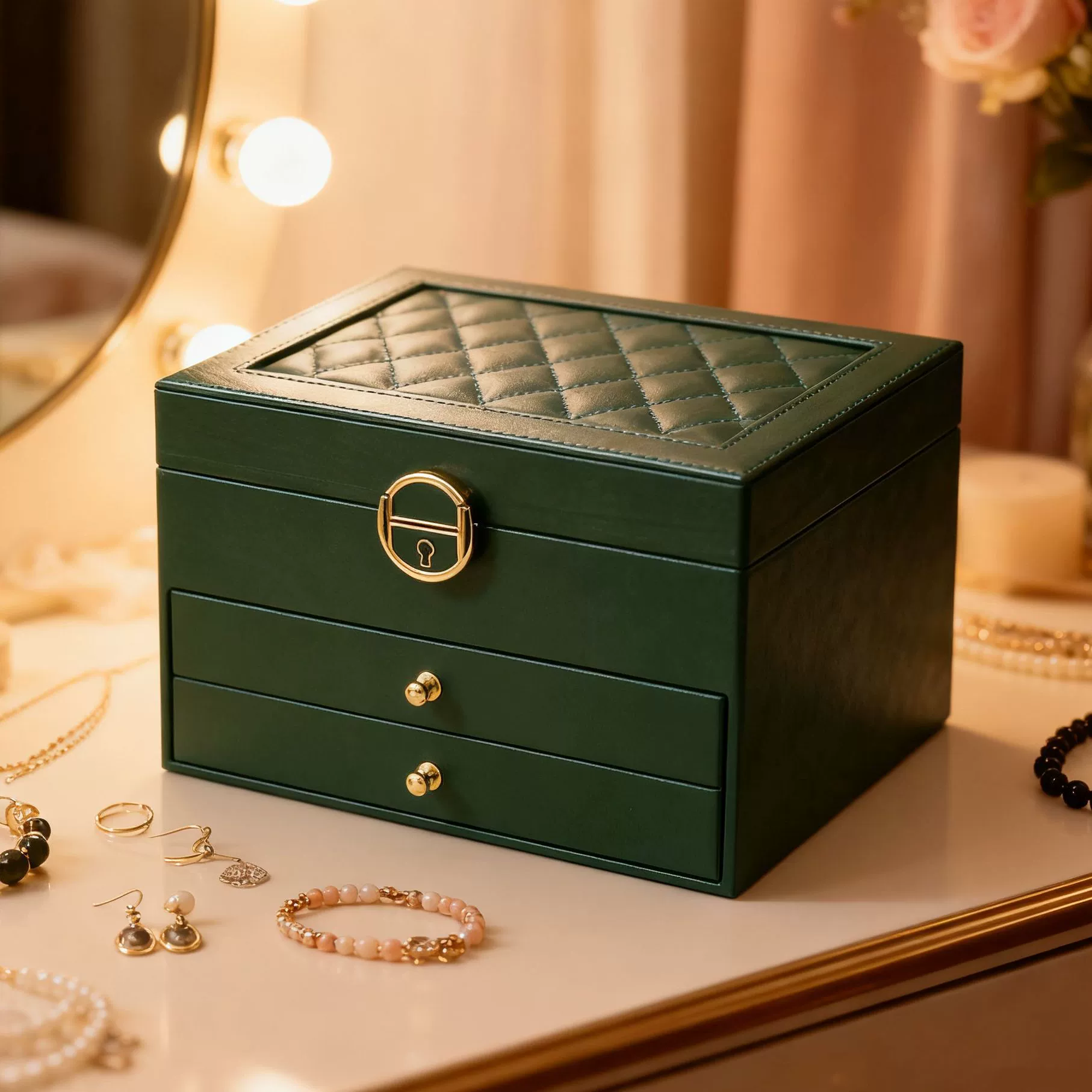 Mother's Day Gift Jewelry Box Organizer Three-Piece Storage Box Lock Drawers
