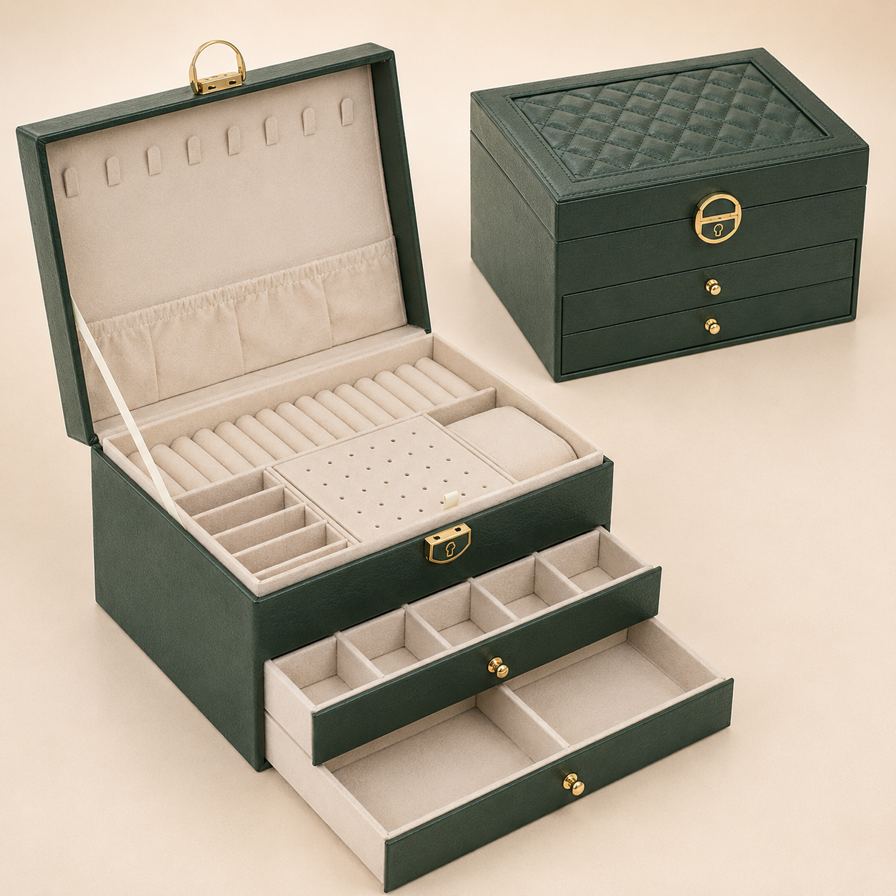 Mother's Day Gift Jewelry Box Organizer Three-Piece Storage Box Lock Drawers