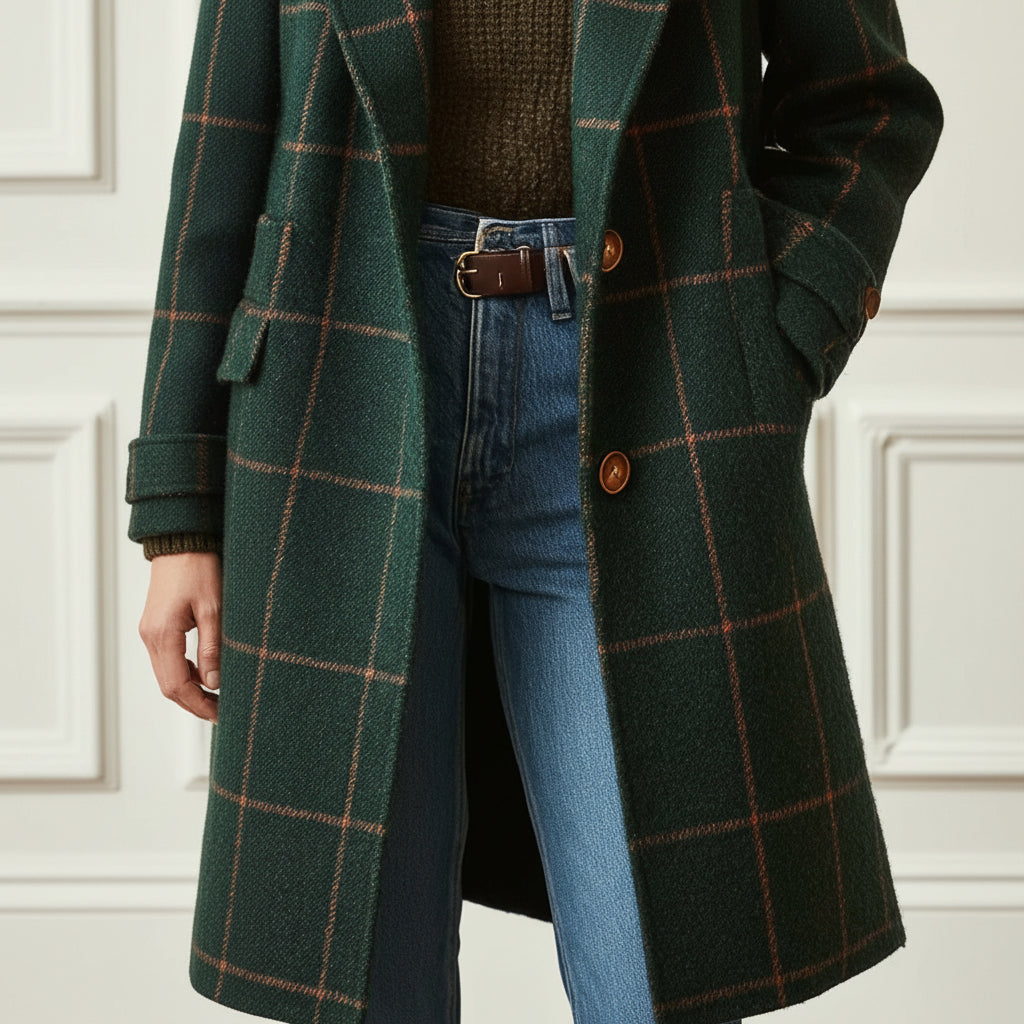Elegant Women's Coat Checkered Pattern Wool Blend Winter