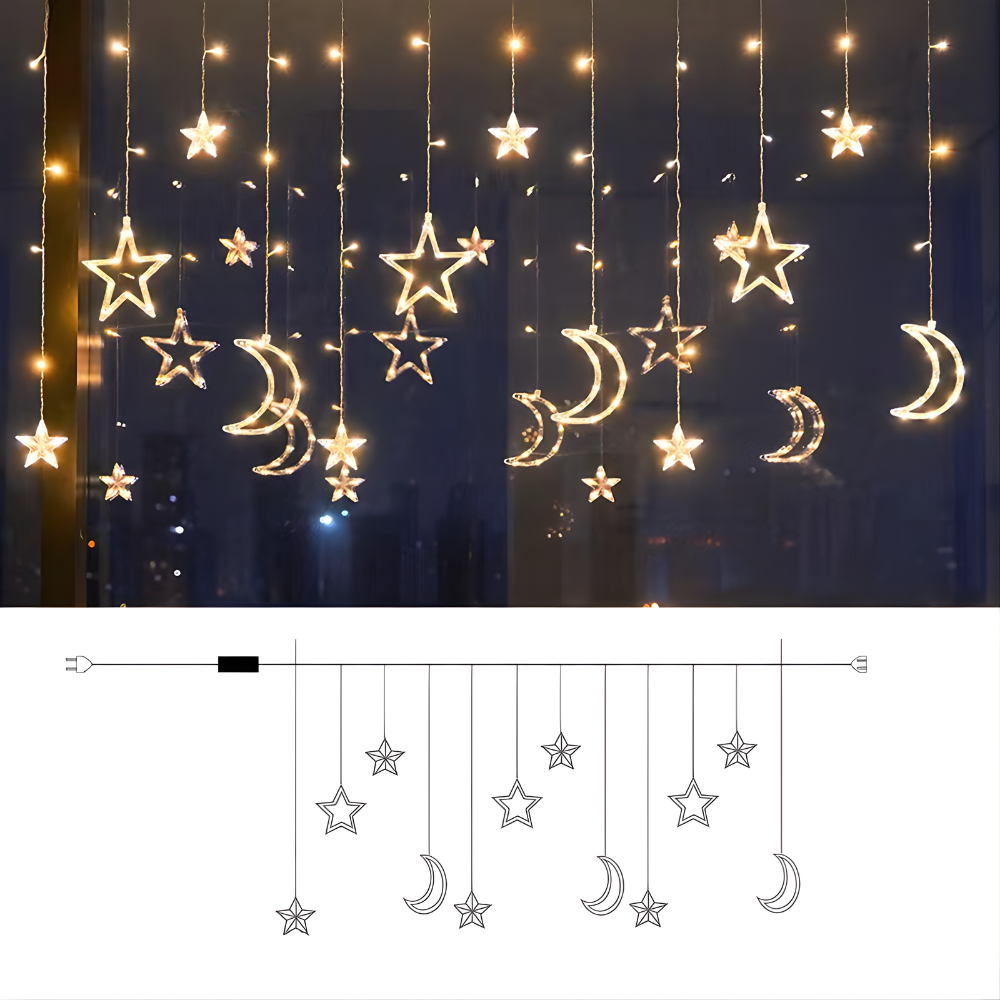 LED Light Curtain Stars Window Christmas Decoration