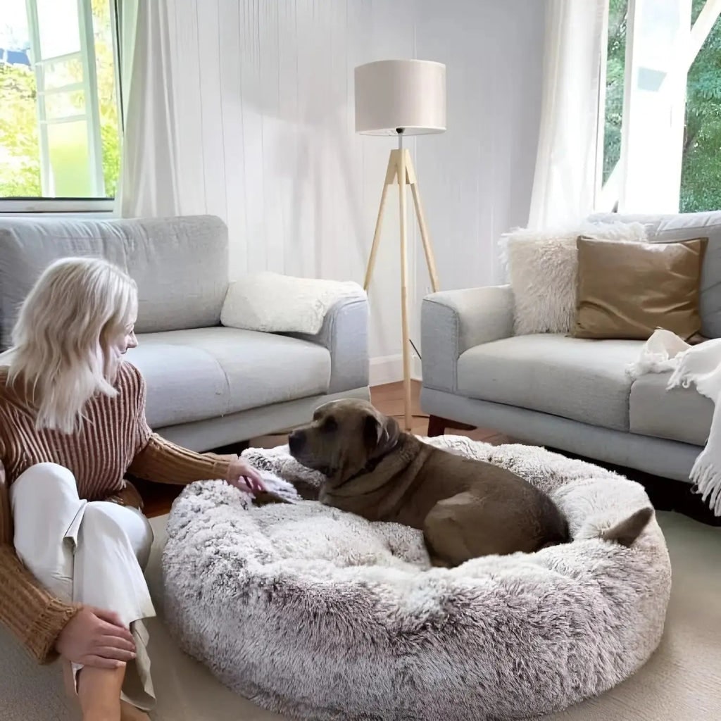 Rundes Hundebett Kuscheliges Plüschkissen - Image 3