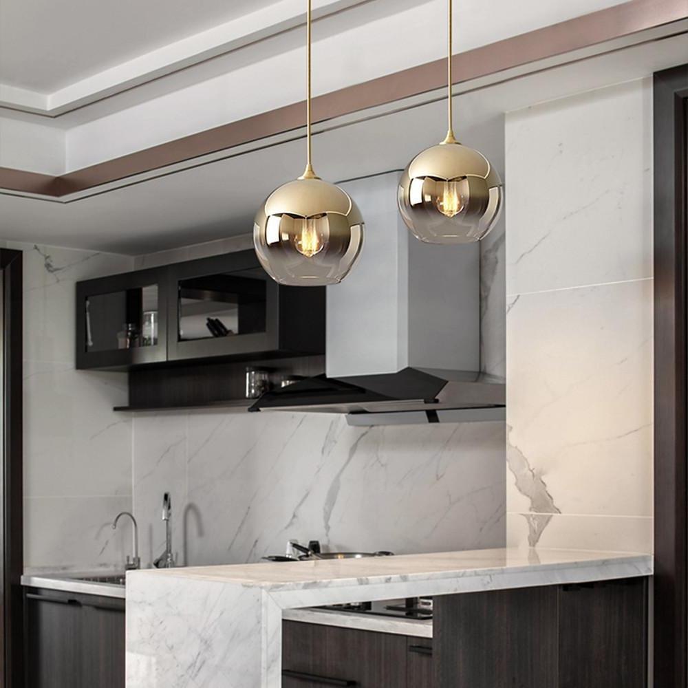 SphereGlow - Candeeiro Suspenso Industrial de Vidro Moderno com LED para Cozinha e Sala de Jantar