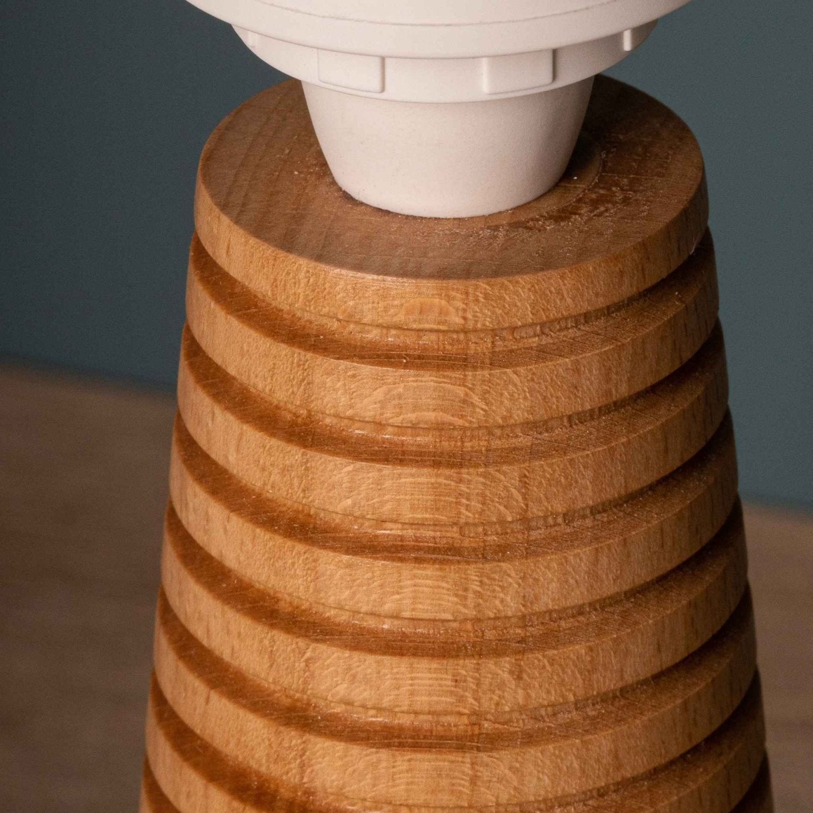NordicGlow - Wooden Table Lamp with Pleated Base and Fabric Shade