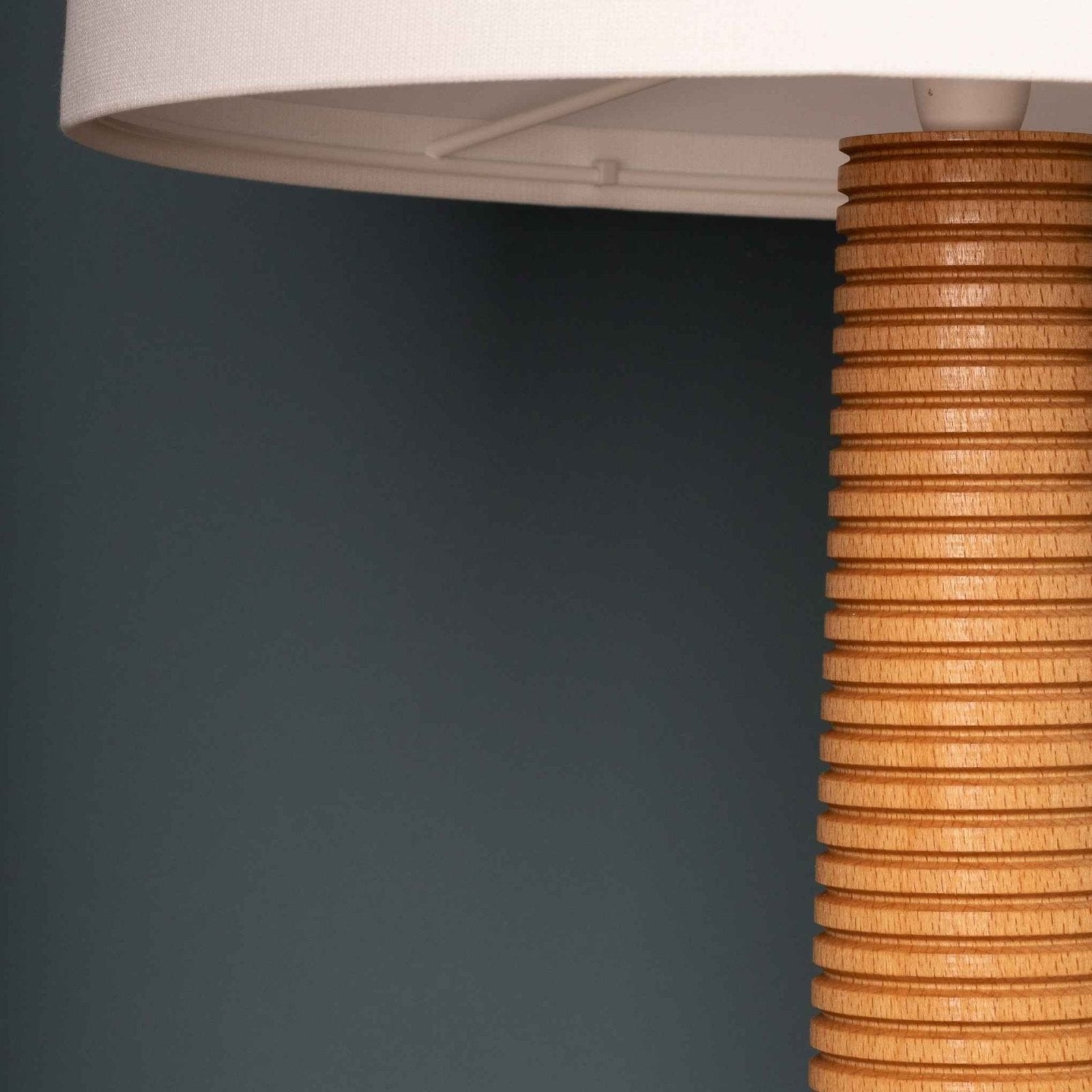 NordicGlow - Wooden Table Lamp with Pleated Base and Fabric Shade