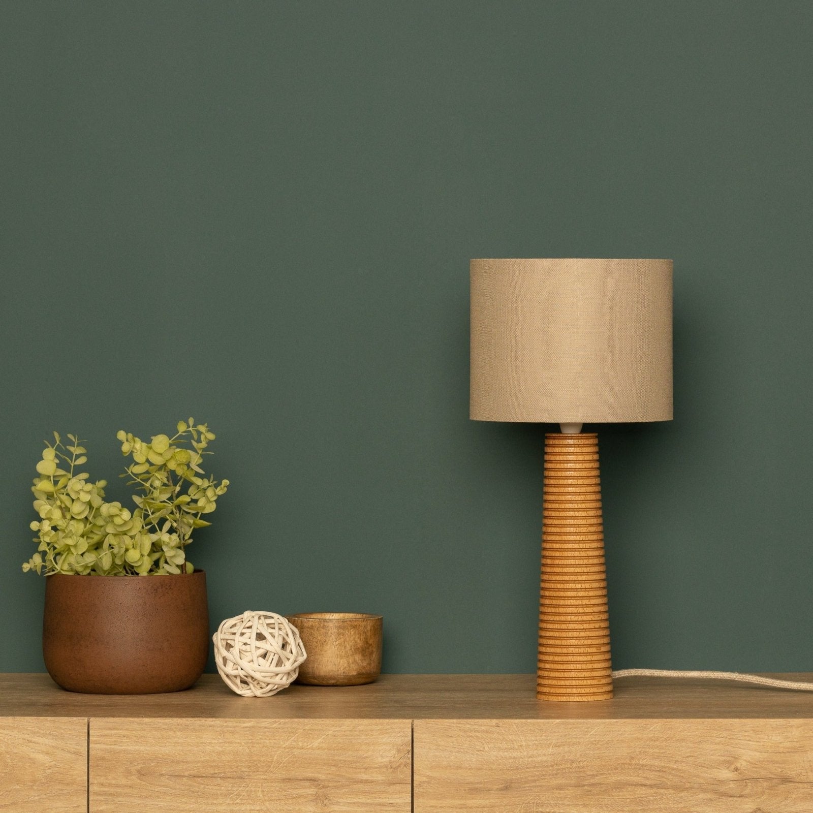 NordicGlow - Wooden Table Lamp with Pleated Base and Fabric Shade