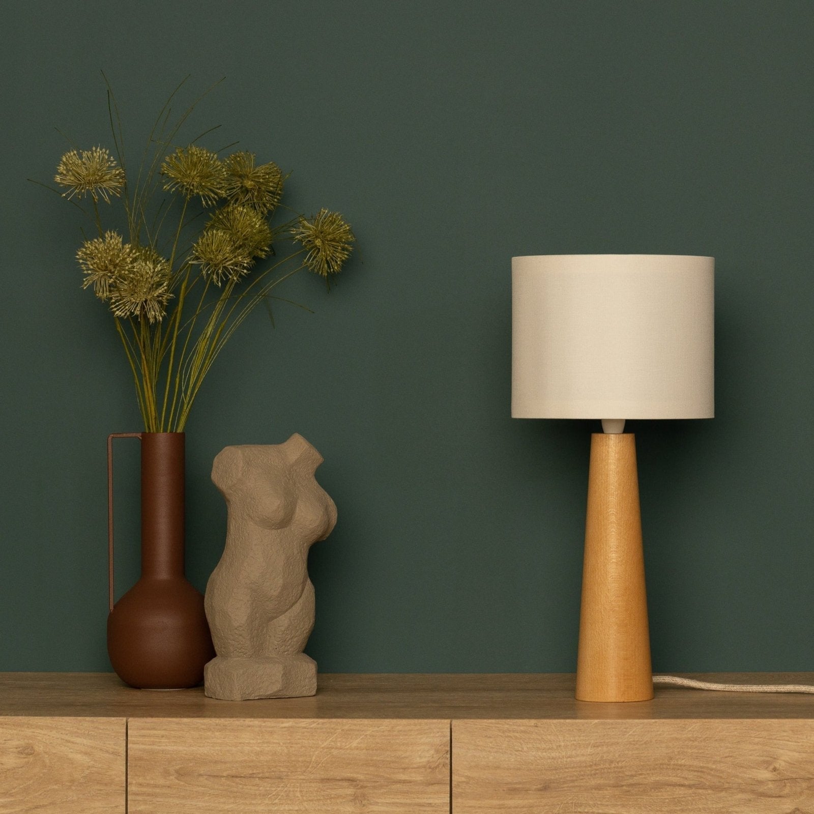 NordicGlow - Minimalist Wooden Table Lamp with Fabric Shade for Living & Bedroom