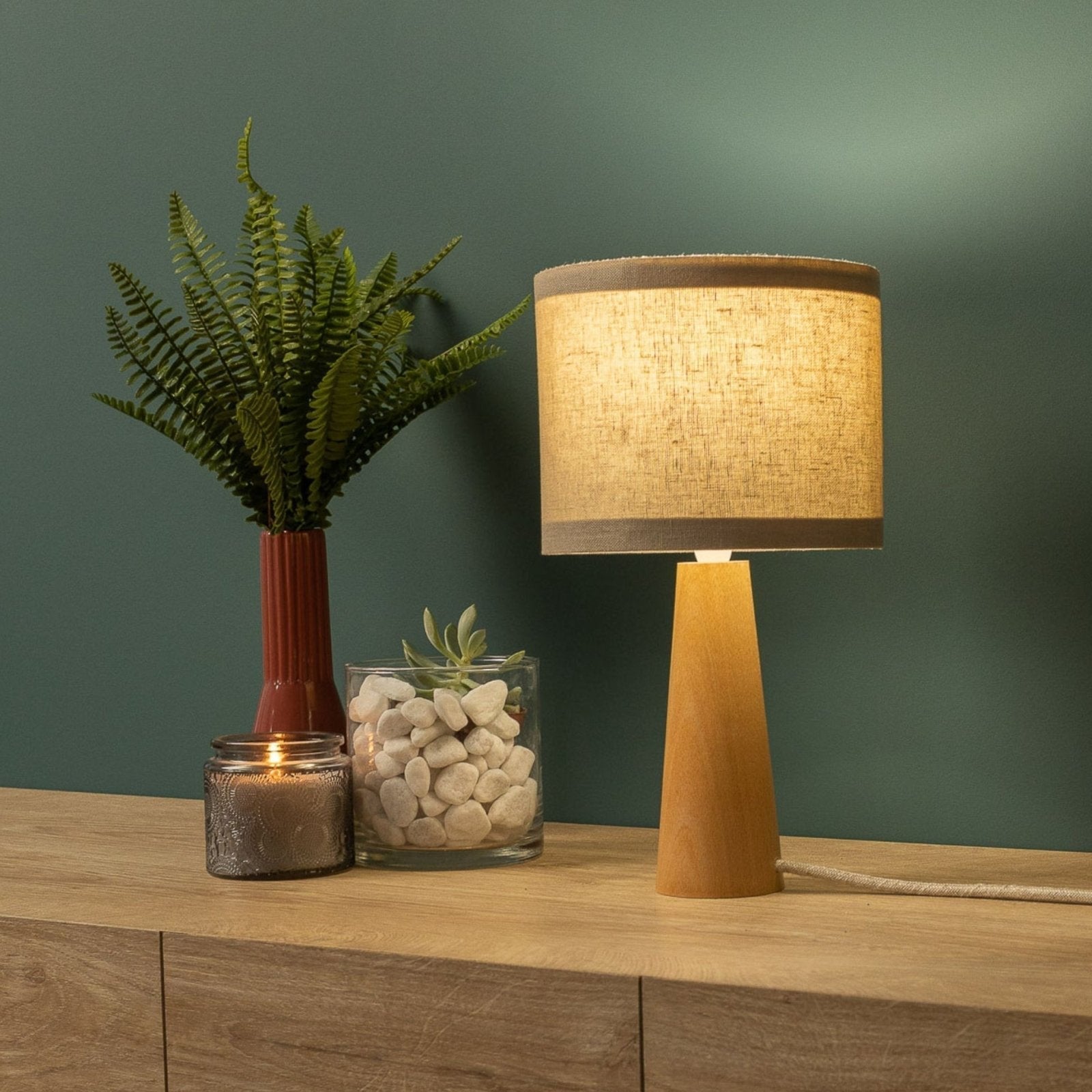 NordicGlow - Minimalist Wooden Table Lamp with Fabric Shade for Living & Bedroom