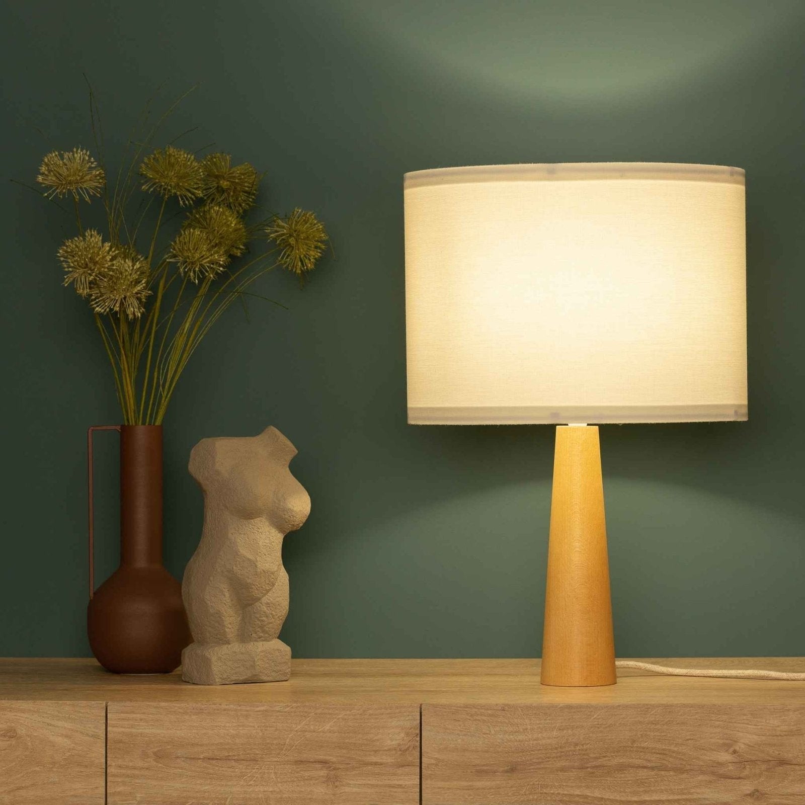 NordicGlow - Minimalist Wooden Table Lamp with Fabric Shade for Living & Bedroom