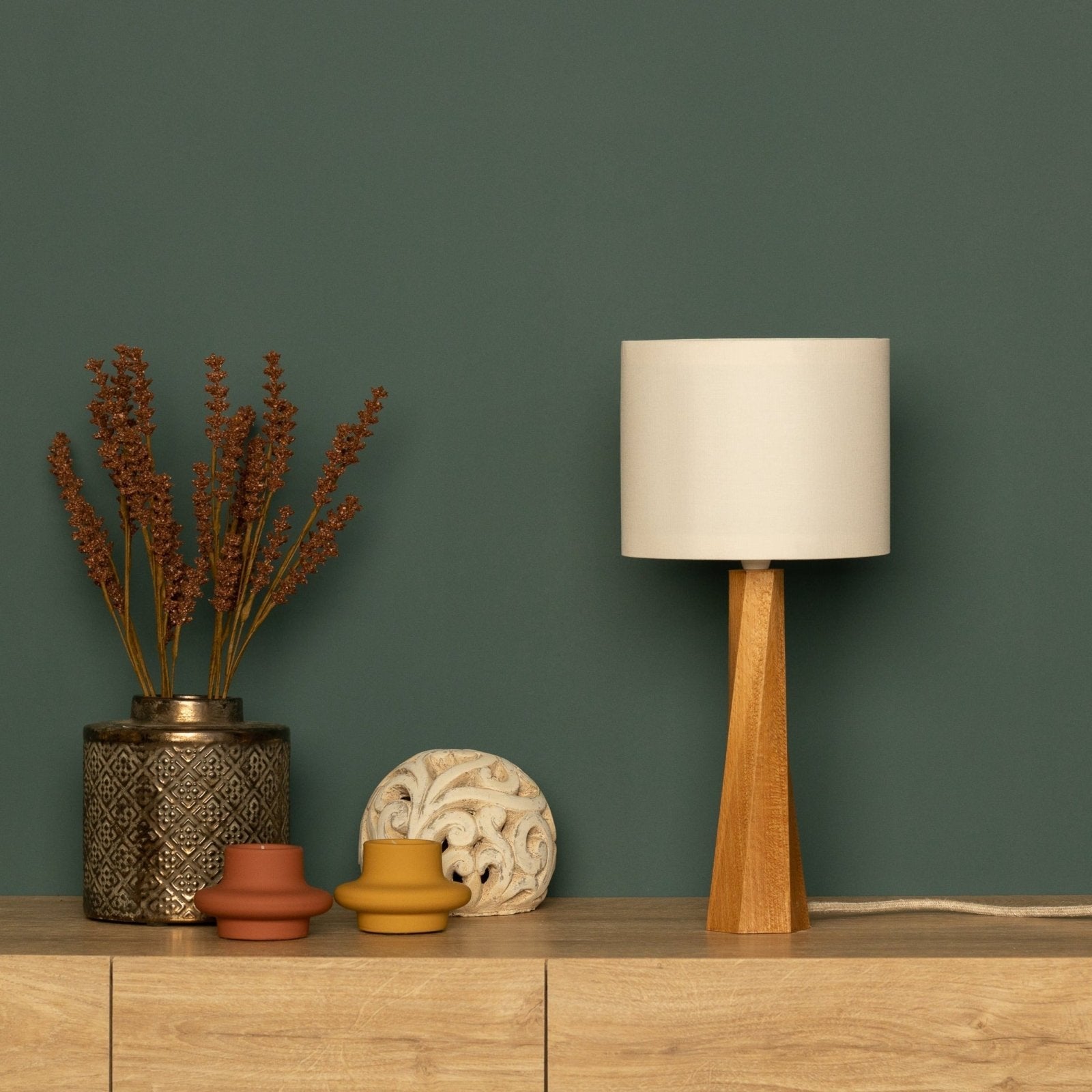 LumiWood - Modern Wooden Table Lamp with Fabric Lampshade | Scandinavian Design