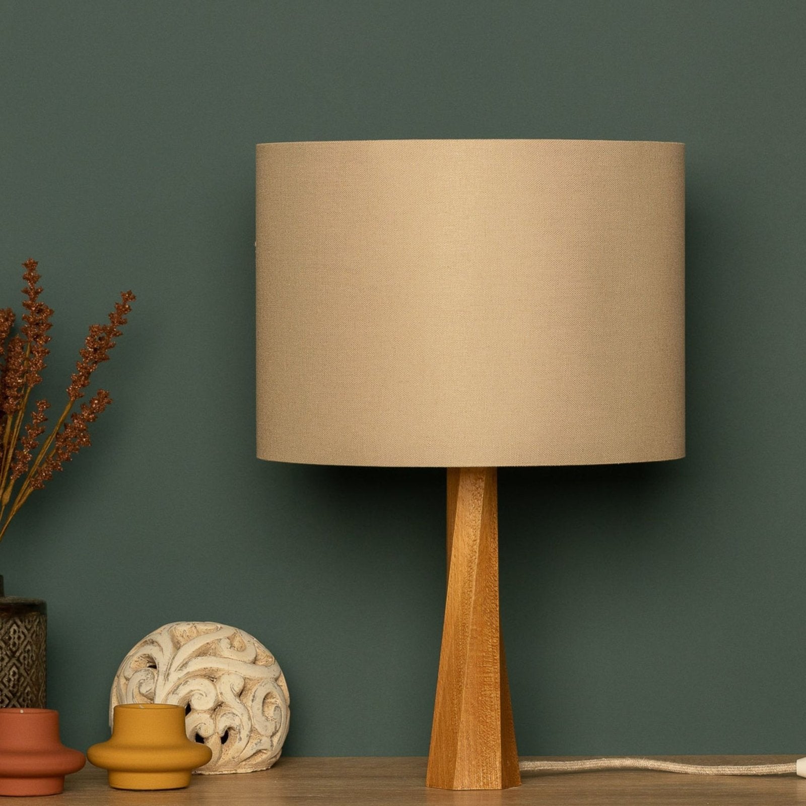 LumiWood - Moderne Houten Tafellamp met Stoffen Lampenkap | Scandinavisch Design