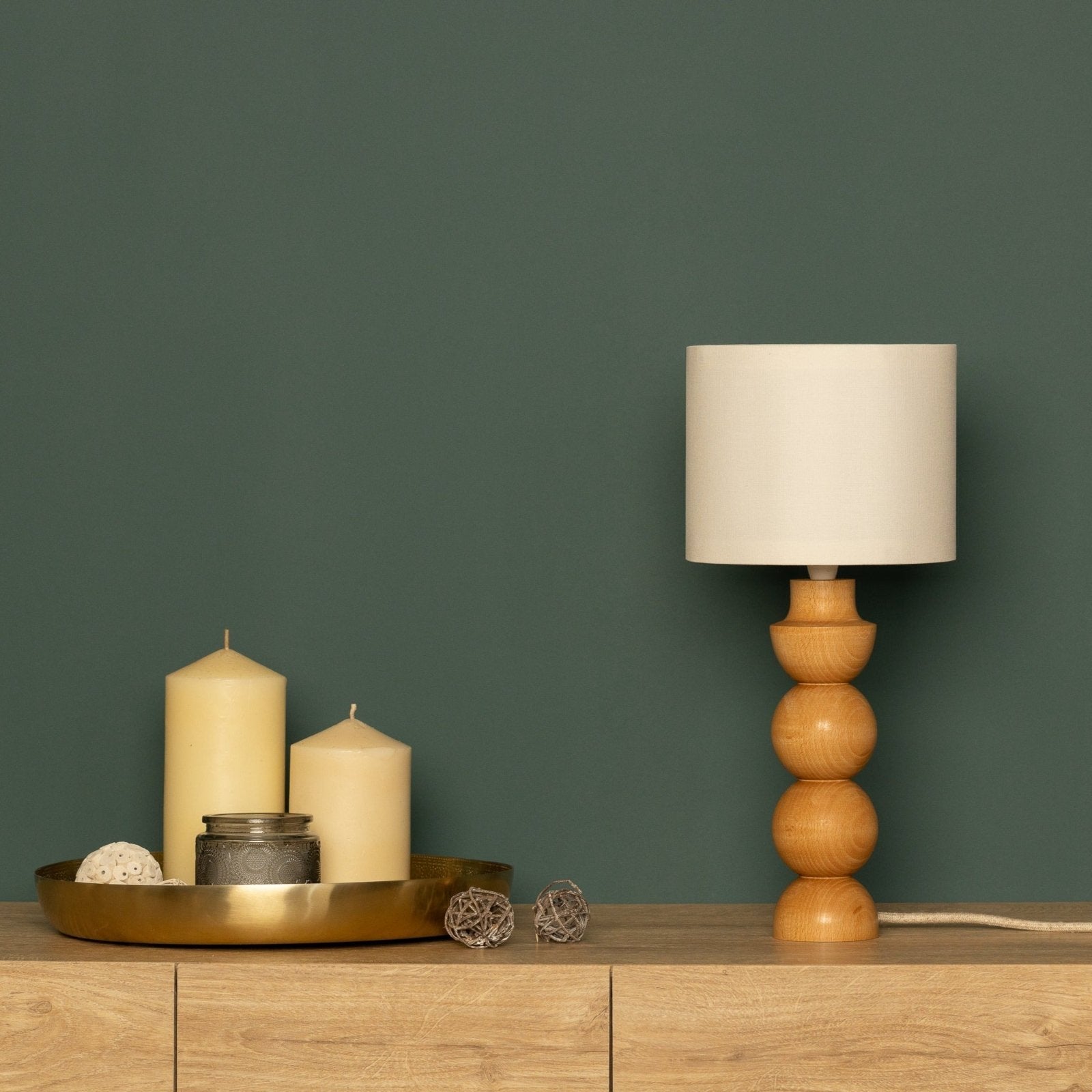 LumiWood – Wooden Table Lamp with Fabric Shade, Scandinavian Nightstand Lamp