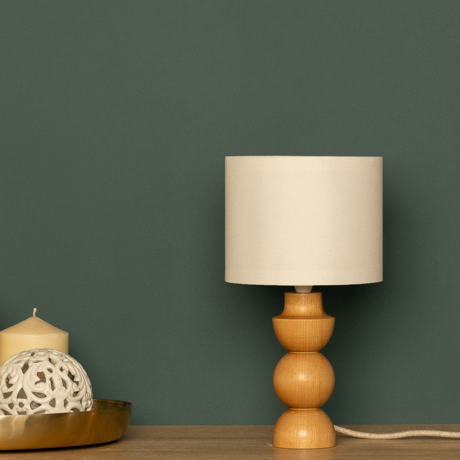 LumiWood – Wooden Table Lamp with Fabric Shade, Scandinavian Nightstand Lamp