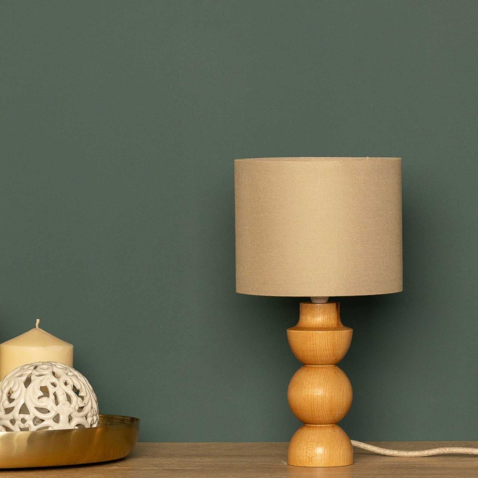 LumiWood – Wooden Table Lamp with Fabric Shade, Scandinavian Nightstand Lamp