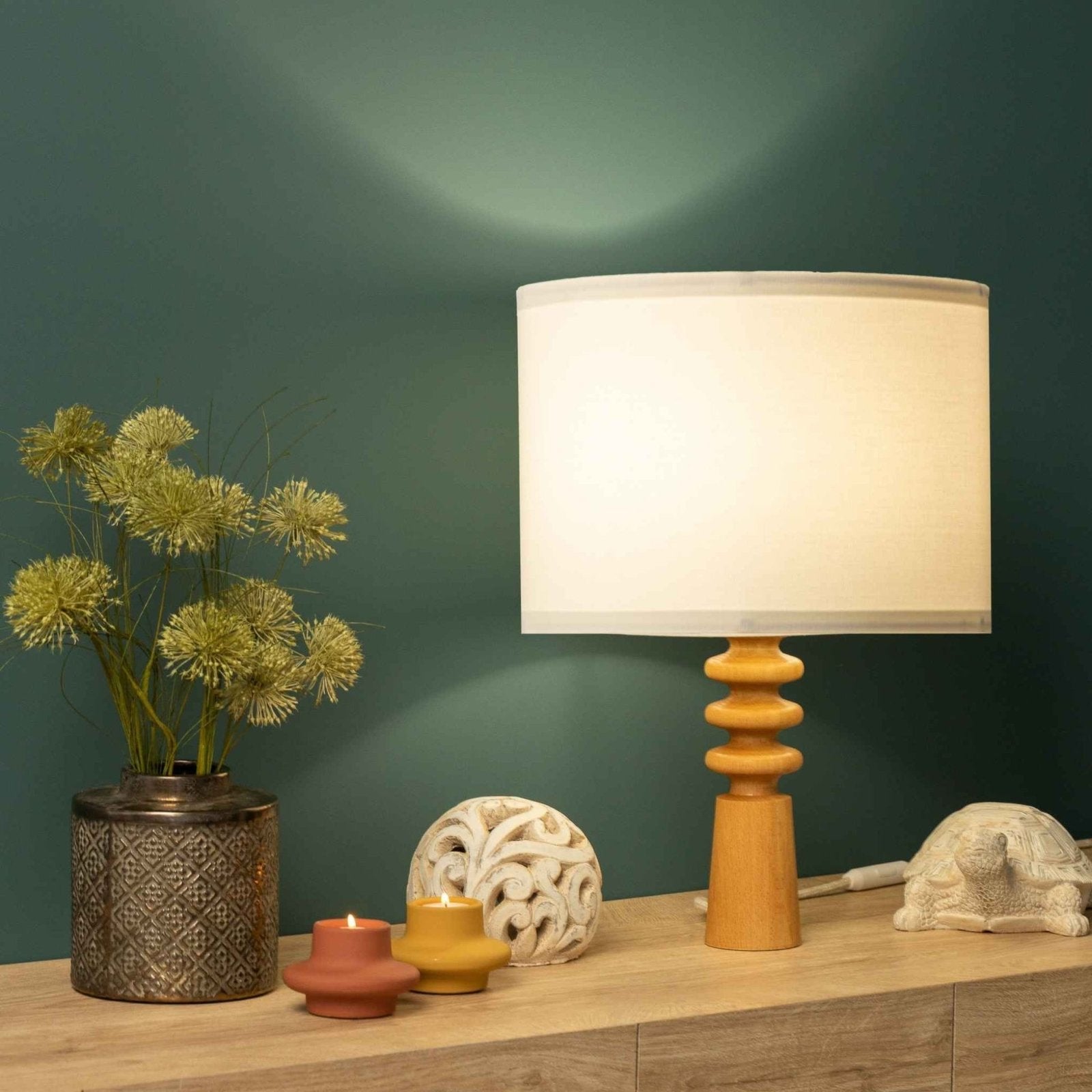 NordicGlow - Scandinavian Wooden Table Lamp – Minimalist Night Lamp with Fabric Shade
