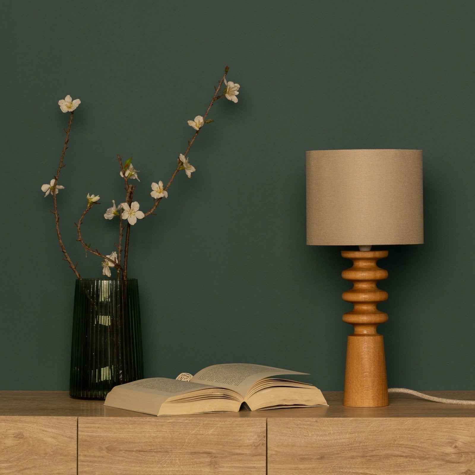 NordicGlow - Scandinavian Wooden Table Lamp – Minimalist Night Lamp with Fabric Shade
