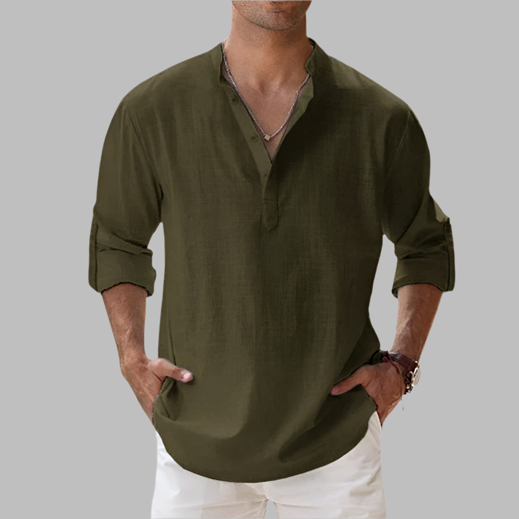 Uomo Camicia estiva collo serafino maniche lunghe | Camicia casual - Image 10