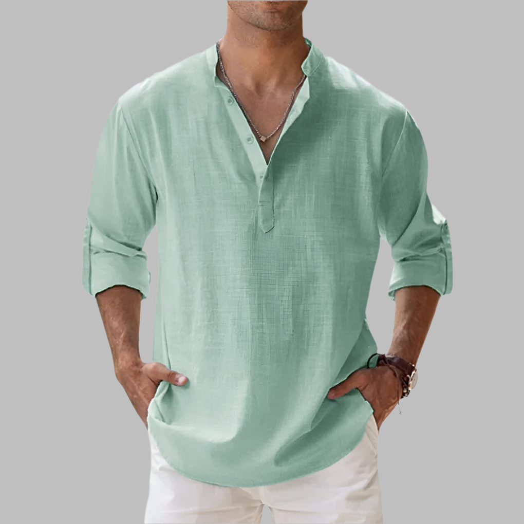 Uomo Camicia estiva collo serafino maniche lunghe | Camicia casual - Image 8