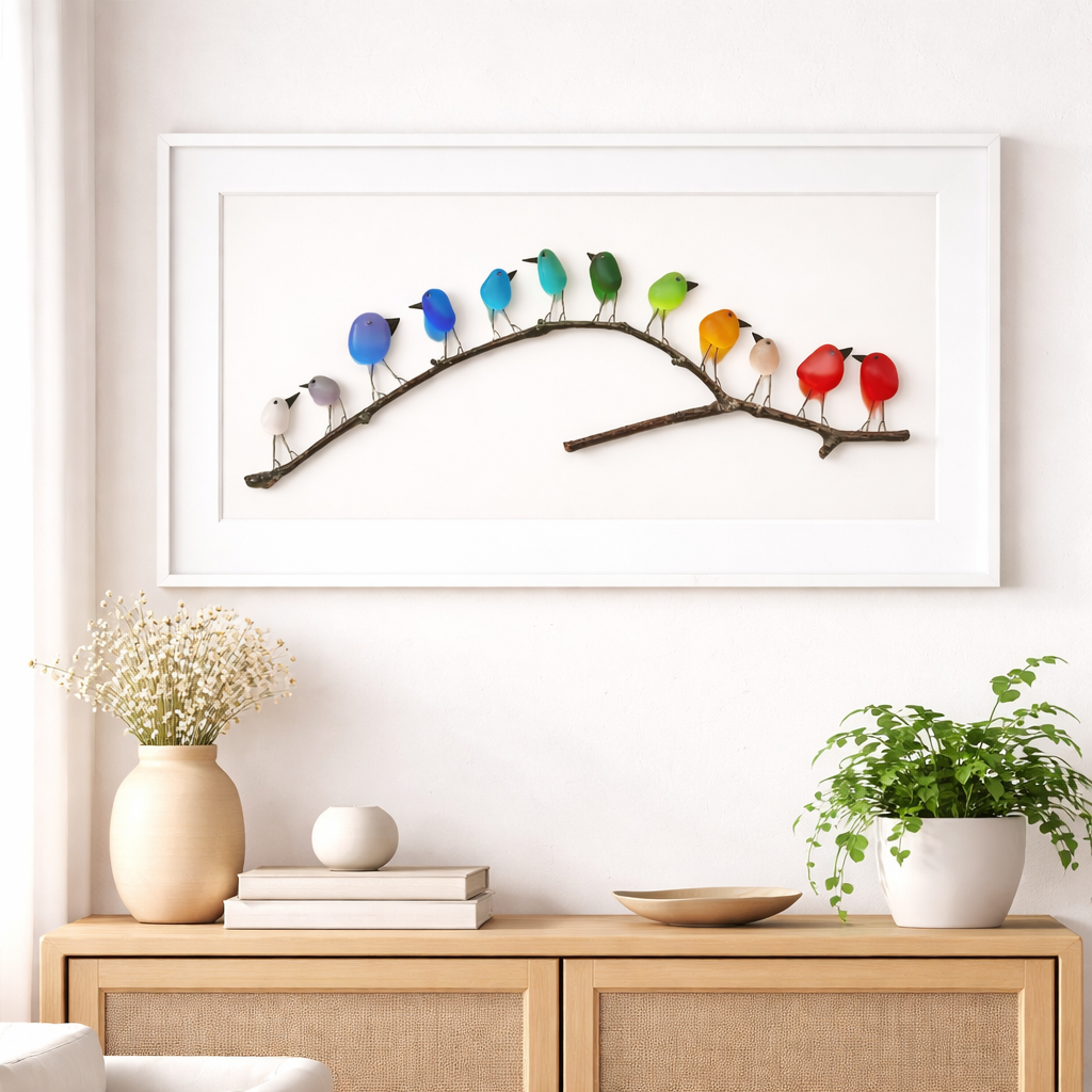 Decoração de Parede Vidro do Mar Pássaros Feito à Mão Estilo Costeiro Interior