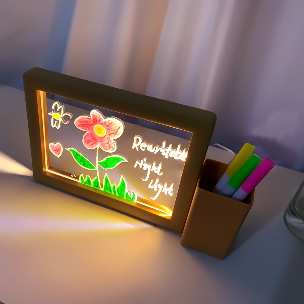 GlowNote - Lampada Notturna LED USB con Lavagna in Acrilico Riscrivibile