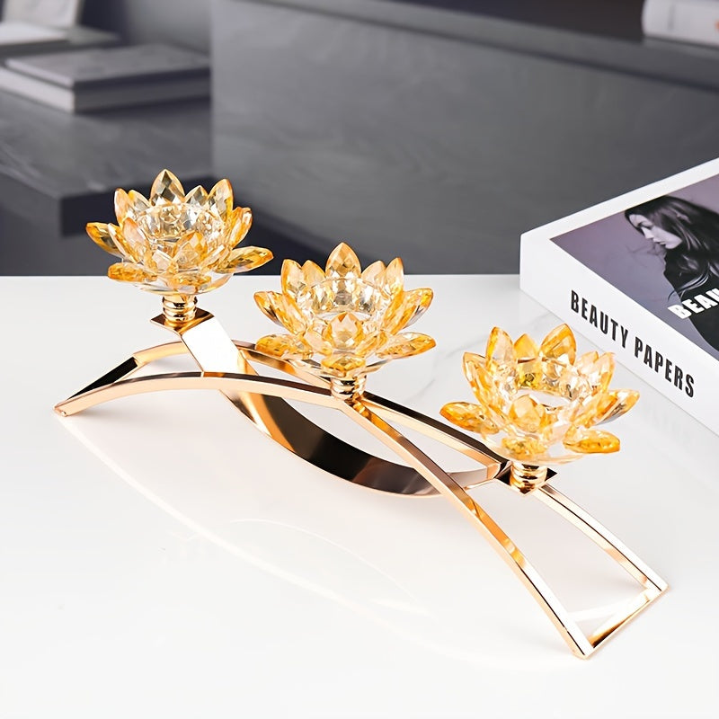 Portavelas de loto de cristal de 3 brazos - Elegante decoración de mesa